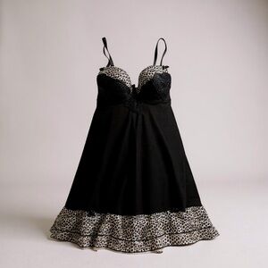 MARILYN MONROE M 36 C Black Nightie Chemise Babydoll Underwire Leopard R$45